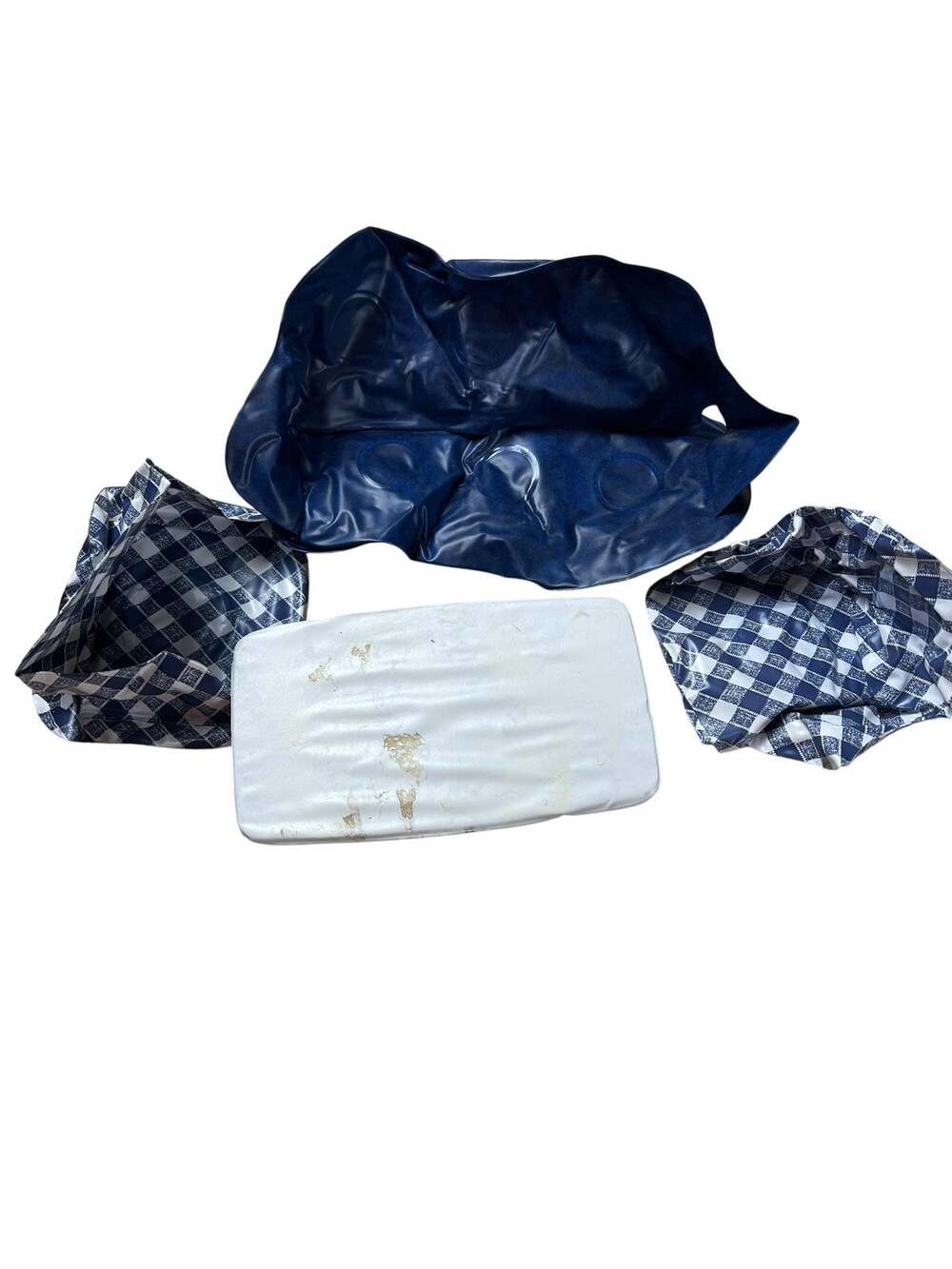 Blue White Gingham Inflatable Cushion Tray Set 4 Piece Vinyl Taiwan Picnic Pool